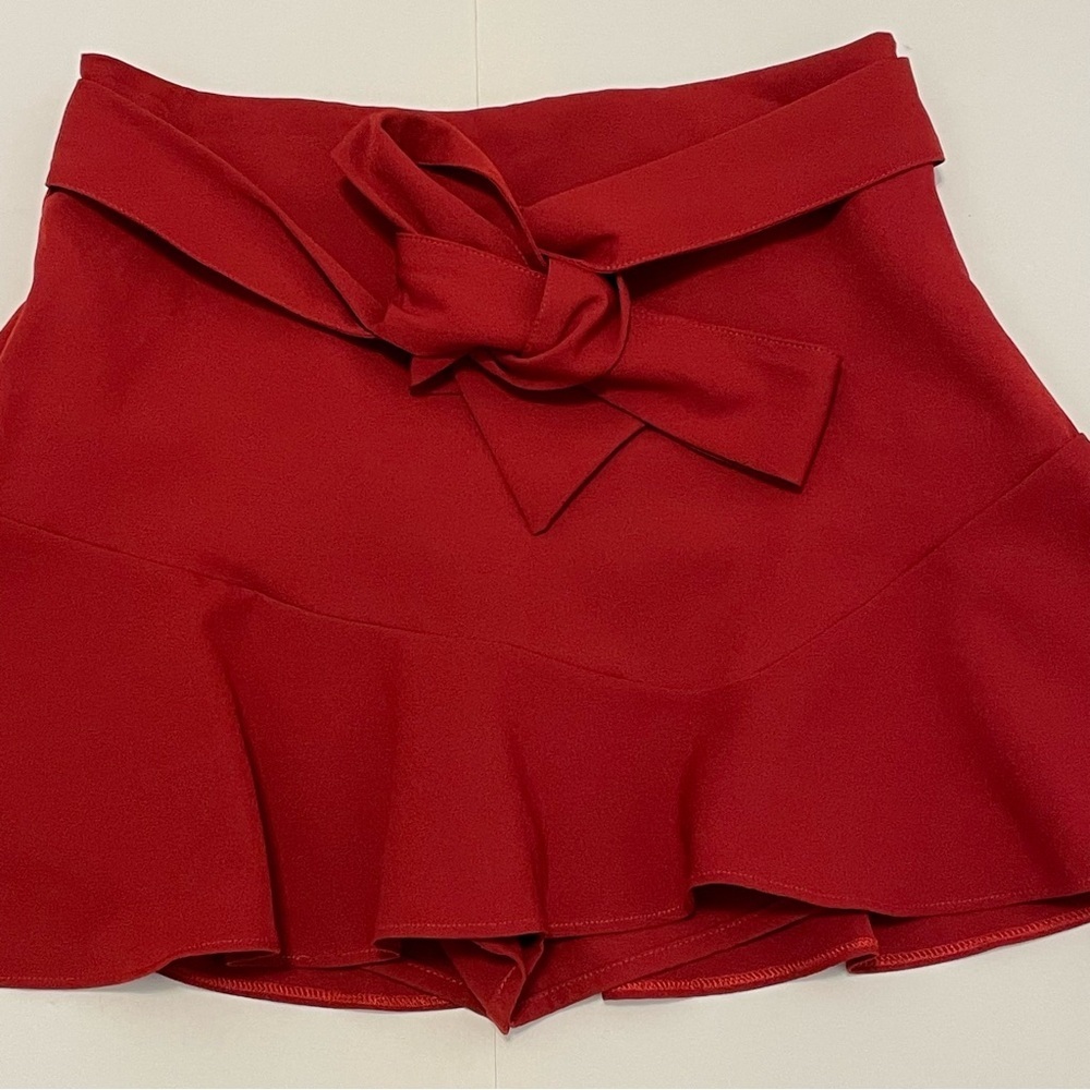 Zara Burgundy Red Bow Flounced Hem Women’s Skirt/Skort with Tie Detail Size L - Picture 3 of 15